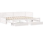 Cama para adulto | cama individual | sofá cama con cajones madera maciza de pino blanco 90x200 cm cfw93221