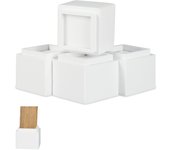 Relaxdays set de 4 elevadores mesa, silla, cama, muebles, alza, taco, bambú, 8,5 cm elevación, 10x11,5x11,5 cm, blanco