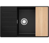 Primagran fregadero cocina negro 78x50cm, fregadero granito 1 seno + sifón + tabla de cortar, fregadero sobre encimera al mueble 60cm - copenhague