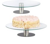 Juego de 2 platos giratorios para tartas con soporte, de cristal, transparente, 30 cm de diámetro