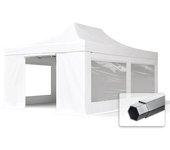 4x6 m carpa plegable, professional aluminio 50mm, ignífugo, 4 laterales con ventanas panorámicas, blanco