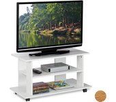 Relaxdays mueble tv ruedas con 2 compartimentos, mesa televisión, 45 x 80 x 40 cm, blanco