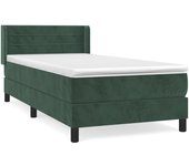Cama con somier tapizado y colchón de terciopelo verde oscuro 90x200 cm