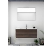 Conjunto de baño suspendido florencia 1 cajón incluye mueble, lavabo y espejo - fresno tea 90 x 45 cm seno centrado