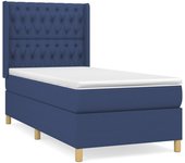 Cama somier tapizada con colchón de tela azul 90x190 cm