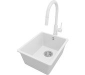 Primagran fregadero bajo encimera blanco 36x44cm, fregadero granito 1 seno + grifo 40x22cm + sifón, fregadero cocina al mueble 40cm - venecia easy