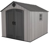 Caseta de jardín en pead imitación madera 240x300 con suelo antideslizante y accesorios incluidos