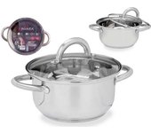 Cacerola acero inox ss201 18 cm c tapa cristal 27x19,5x10 cm. color: plata dam