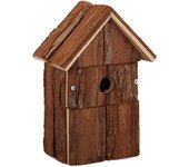 Relaxdays casa para pájaros, de madera, pajarera colgante, caseta pájaros jardín, 25,5 x 18 x 12,5 cm aprox., natural
