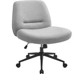 Silla de oficina, base de estrella con ruedas, asiento ancho y cómodo, altura ajustable, tela de lino de algodón, silla giratoria, gris paloma