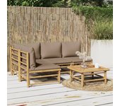 Vidaxl set de muebles de jardín 5 piezas bambú y cojines gris taupé