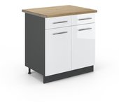 Vicco mueble bajo de cocina fame-line, blanco alto brillo, 80 cm , et roble