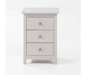 Mesita madera maciza con tres cajones tabac acabado blanco translucido 63 cm(alto)43 cm(an