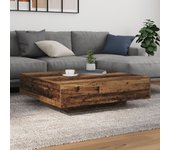Mesa de café vidaxl con luces led de madera antigua 100x100x31 cm
