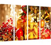 Navidad, adornos navideños arbol con regalos, colores, impresión fotográfica sobre madera, cuadro moderno decorativo