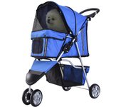 Carrito para perros y gatos, cochecito para animales plegable y liviano, multicolor azul