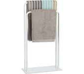 Relaxdays toallero de pie 2 barras, acero, blanco, 81 x 45 x 20 cm