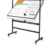 Pizarra blanca móvil magnética de doble cara 90 x 120 cm, caballete regulable con ruedas giratorias, whiteboard con marco de aluminio,altura ajustable