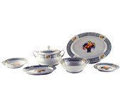 Vajilla nordstrom 56 piezas: diseño frutal, porcelana blanca. incluye platos, rabaneras, salsera y más.