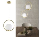 Lámpara colgante de techo nórdico, aluminio dorado, pantalla bola cristal e27, ideal salón comedor