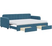 Sofá cama nido con cajones terciopelo azul 80x200 cm