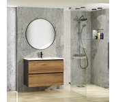 Conjunto de baño jax | mueble suspendido | 90 cm negro - teka | dos cajones | lavabo encastrado | no incluye espejo | mueble montado | plusbaño