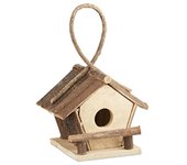Relaxdays casa de pájaro de decoración pequeña, madera, marrón, 28 x 18 x 15.5 cm