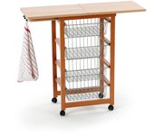 Arit - carro de cocina gastoncino, carro de cocina con plano de trabajo abrible (de 48 a 96 cm) en haya maciza - color cerezo