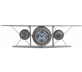Reloj de pared dkd home decor cristal hierro avión madera mdf gris oscuro (120 x 21 x 33.5 cm)