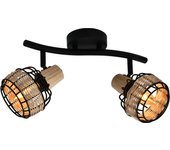 Plafón lámpara de techo de metal color negro y bambú con 2 tulipas e14. (disponible conjunto de lámparas). ref 5039/2
