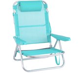 Silla de playa baja con cojín y reclinable 4 posiciones convertible en tumbona verde aguamarina
