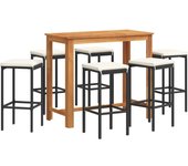 Mesa y taburetes de jardín 7 pzas madera acacia ratán pe negro