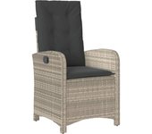 Sillón de jardín | silla de exterior | sillon jardín reclinable con cojines ratán pe gris claro cfw601101