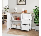 Mesa de cocina móvil de gran tamaño, isla de cocina de roble con superficie plegable, espacio de almacenamiento multifuncional, 3 cajones y soporte