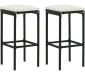 Pack 2 uds taburetes de bar | taburete de cocina | taburete alto con cojines ratán sintético negro cfw49784