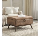 Mesa de centro cuadrada mid-century moderna, café + microfibra, con caja de almacenamiento y patas de madera maciza