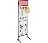 Relaxdays mostrador de tienda, panel expositor de rejilla, 10 ganchos, acero, 21x65,5x44,5 cm, 1 ud., negro