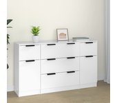 Set de aparador 3 piezas | aparador de comedor | armario de cocina madera contrachapada blanco brillante cfw50518