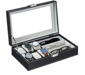 Relaxdays joyero, organizador joyas, caja accesorios, relojero, almacenaje joyería, gafas y relojes, 9x33x20,5cm, negro