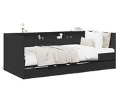 Sofá cama con cajones sin colchón negro 90x200 cm
