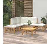 Set de muebles de jardín 6 piezas bambú y cojines blanco crema v5035 unico / marrón