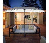 Sombrilla de jardín 440 x 256 x 240 cm con iluminación solar led y manivela, sombrilla de playa, sombrilla de jardín, toldo para terraza y jardín