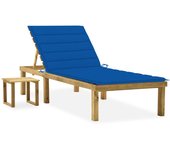 Vidaxl tumbona de jardín con mesa y cojín de madera de pino impregnada
