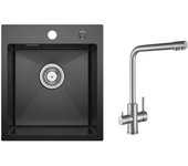 Fregadero de cocina 1 seno negro antracita 40*45cm - fregadero de acero inoxidable fregadero de cocina + mezclador de cocina para sistema de ósmosis