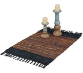Relaxdays alfombra de algodón y piel con flecos, hecha a mano, decorativa, antideslizante, 60x110 cm, marrón
