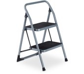 Relaxdays escalera plegable, 2 peldaños, escalerita, estribo de sujeción, para hasta 150 kg, antideslizante, acero, gris