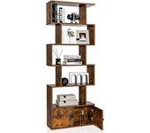 Costway librería, estantería en forma de s de 6 niveles con puertas, estantes decorativos de madera para salón, dormitorio, oficina, 70 x 23 x 183 cm