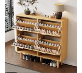 Armario para zapatos con 4 cajones plegables, armario para zapatos de ratán con asas de metal, estilo casa de campo, dimensiones: 100 x 25 x 90 cm