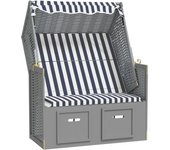 Silla playa strandkorb con dosel ratán pe y madera azul blanco