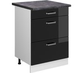 Vicco mueble bajo de cocina r-line, negro brillo intenso, 60 cm con cajones, et antracita